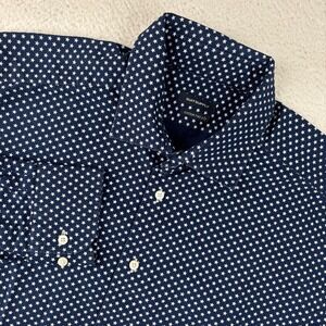 SUITSUPPLY Mens Long Sleeve Button-Up Shirt XL Slim Fit Navy Blue Stars Dress LS